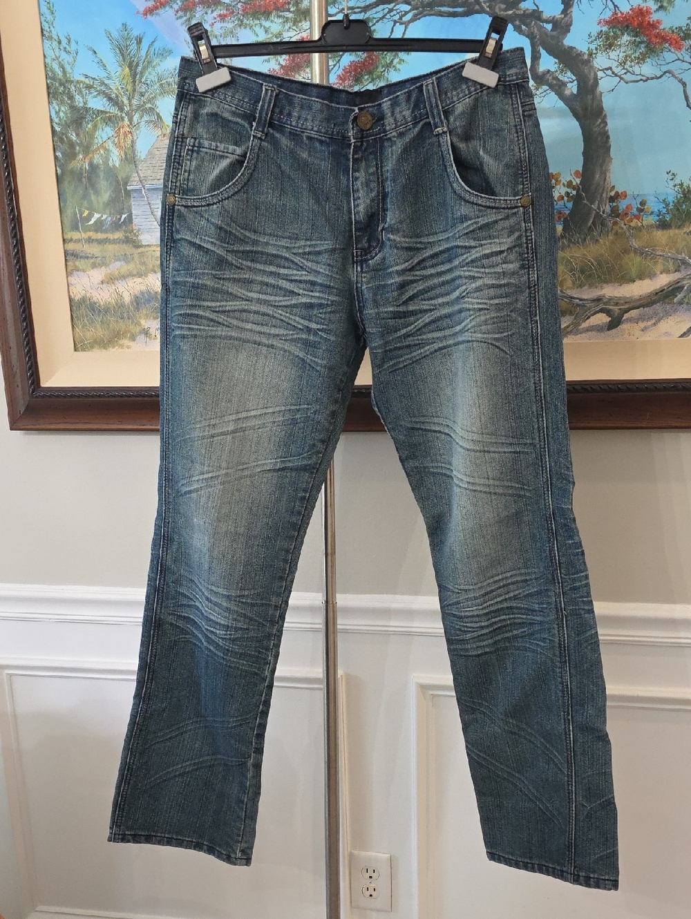 Premiun Raw Blue Men's Straight-Leg Jeans in Washed Blue